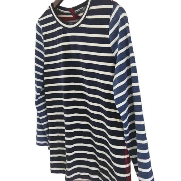 J Crew Mixed Stripe Blue Red 3/4 Sleeve Zipper Back Size Small Womens - Picture 4 of 6